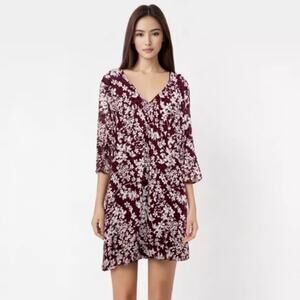 Karl Lagerfeld Womens 14 Dress Carys Floral Ruffle Sleeve Lace Burgundy Feminine